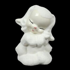 Vintage Ceramic Bunny Rabbit Japanese Mid Century White 3.25" Figurine Easter